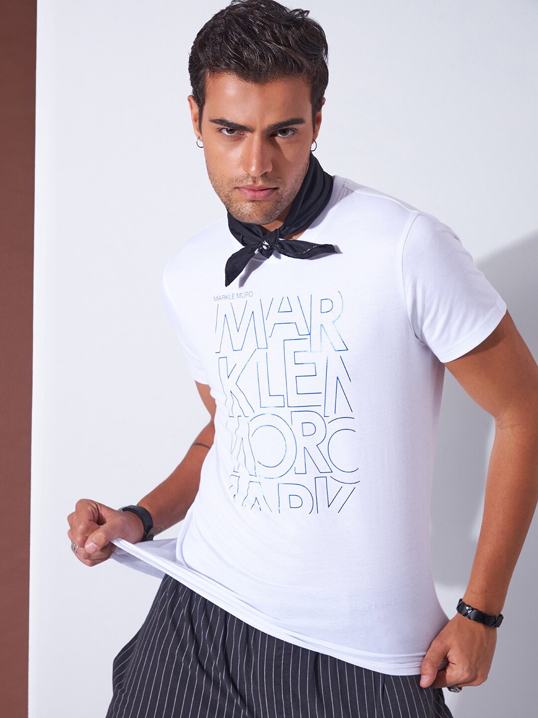 

Markle Moro Men Typography Printed Slim Fit Cotton T-shirt, White