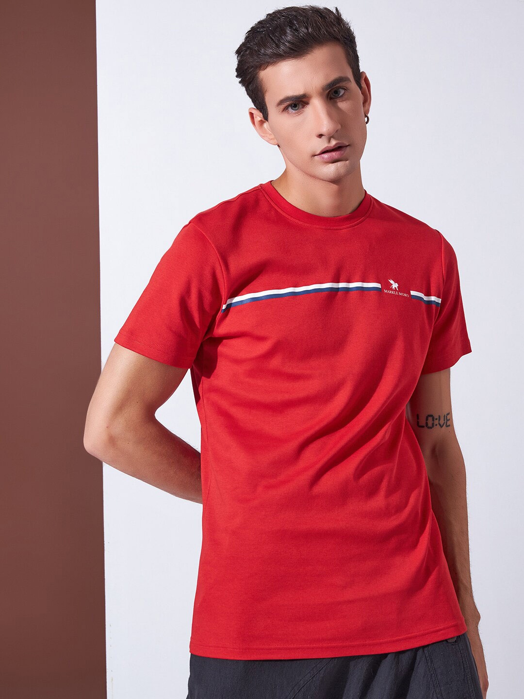 

Markle Moro Striped Cotton Slim Fit T-shirt, Red