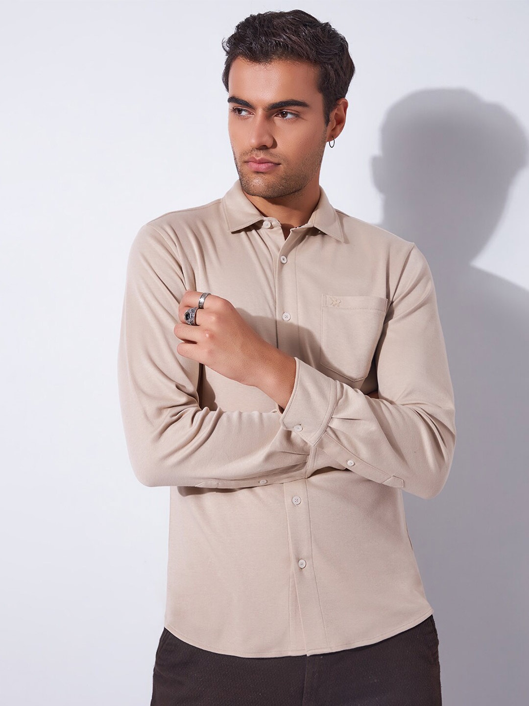 

Markle Moro Spread Collar Opaque Printed Casual Shirt, Beige