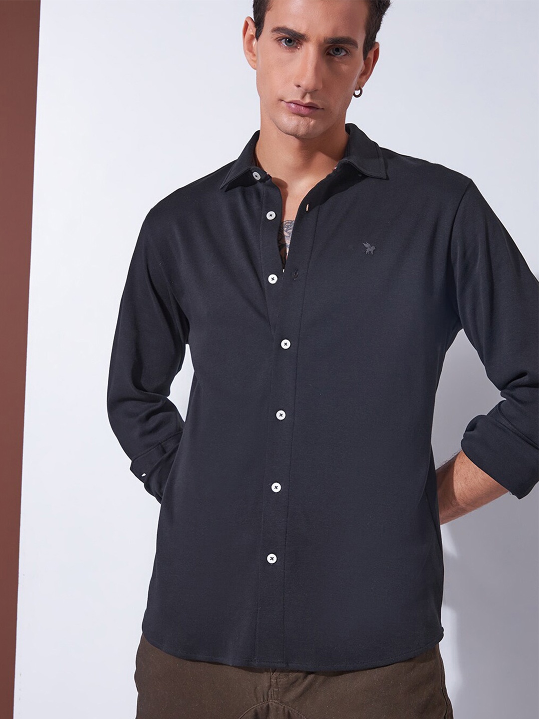 

Markle Moro Spread Collar Cotton Casual Shirt, Black