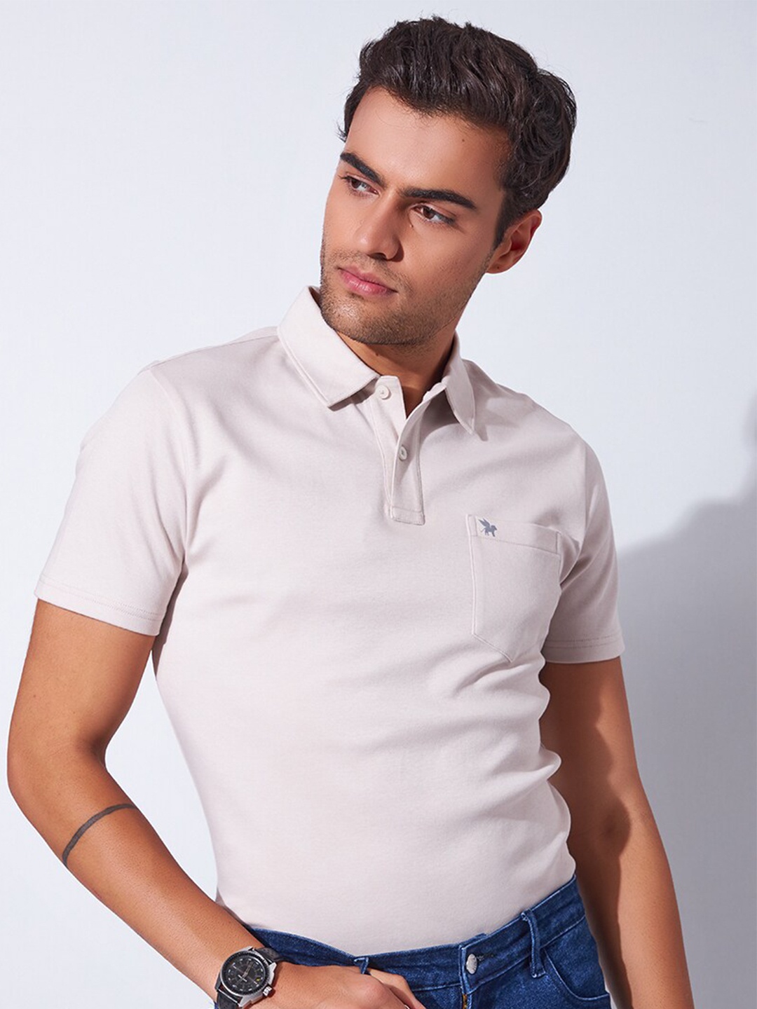 

Markle Moro Polo Collar Cotton Slim Fit T-shirt, Beige