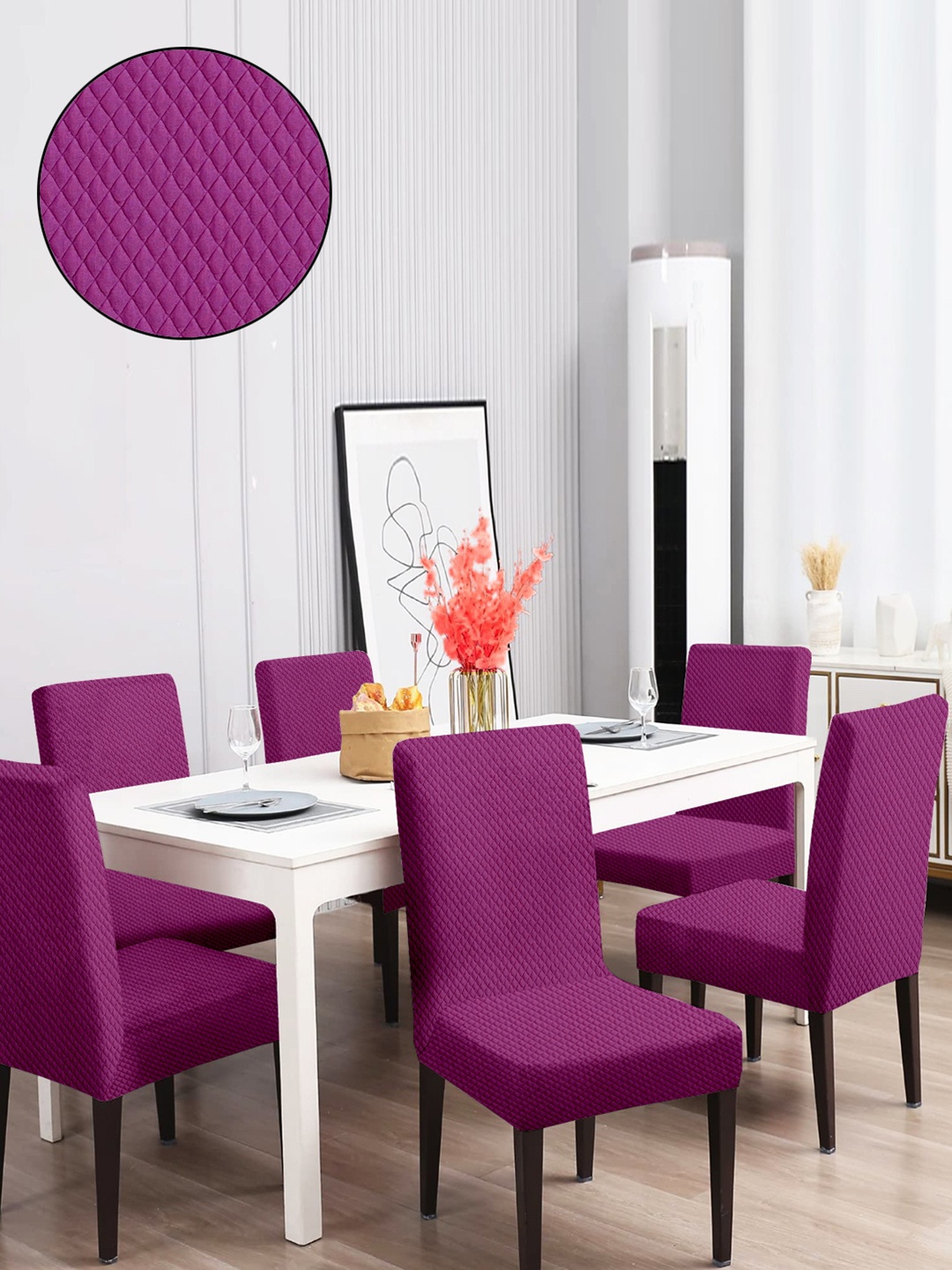 

Cortina Purple 6 Pieces Jacquard Dining Chair Cover - Dark Pink