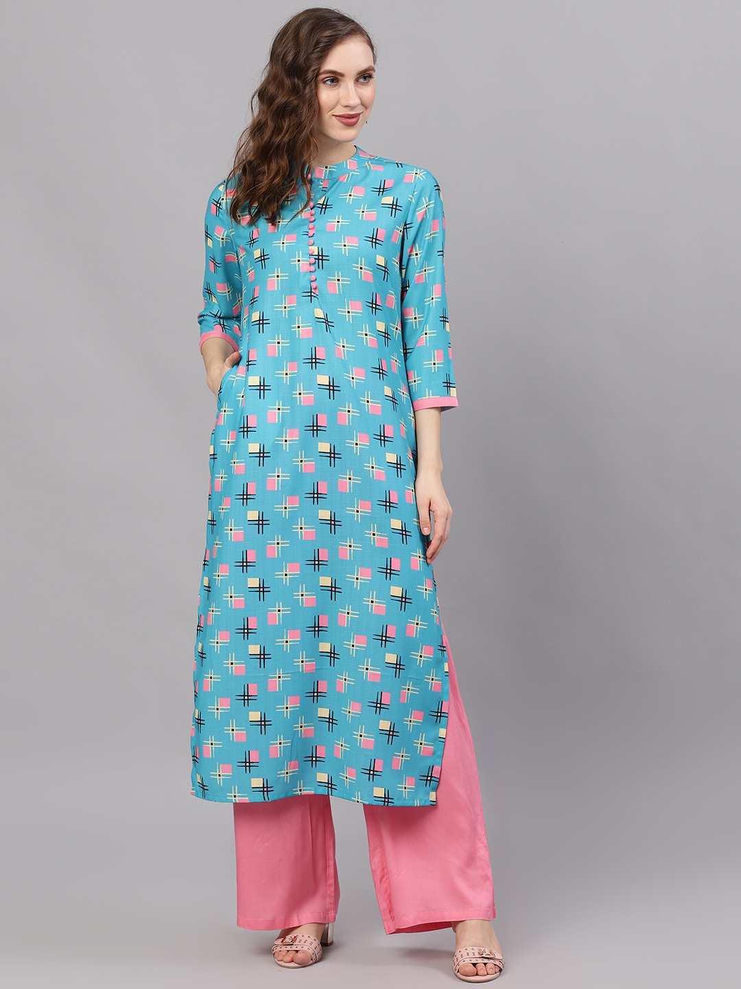 

AKS Geometric Printed Straight Kurta, Blue