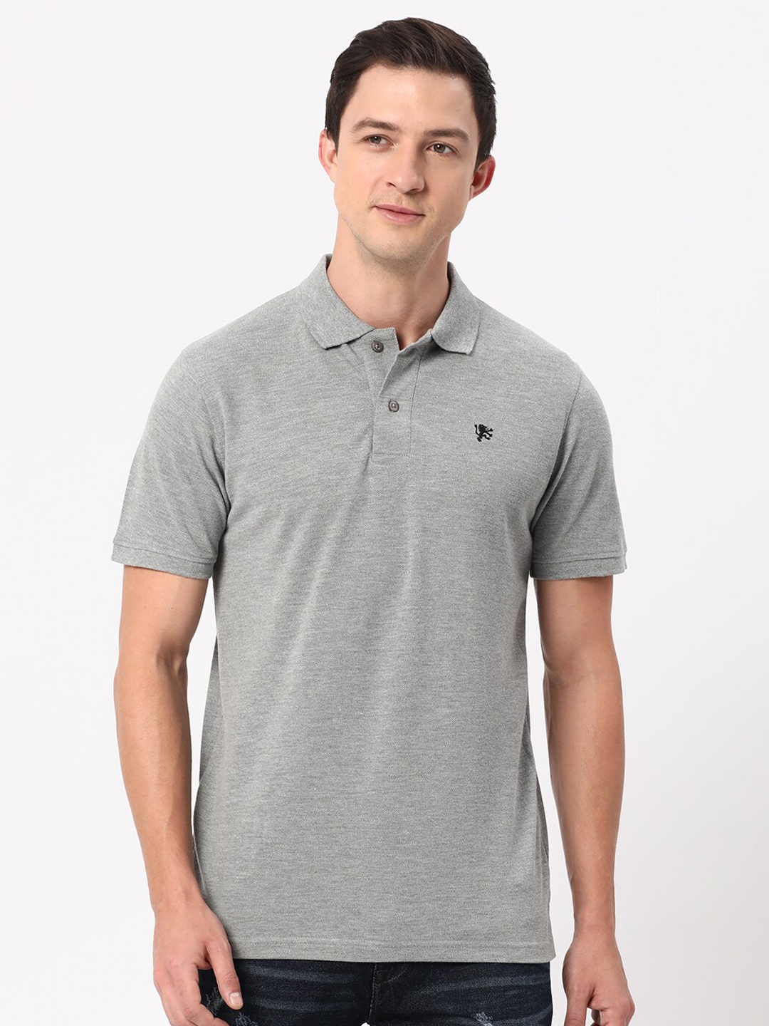 

R&B Polo Collar Cotton Casual T-shirt, Grey
