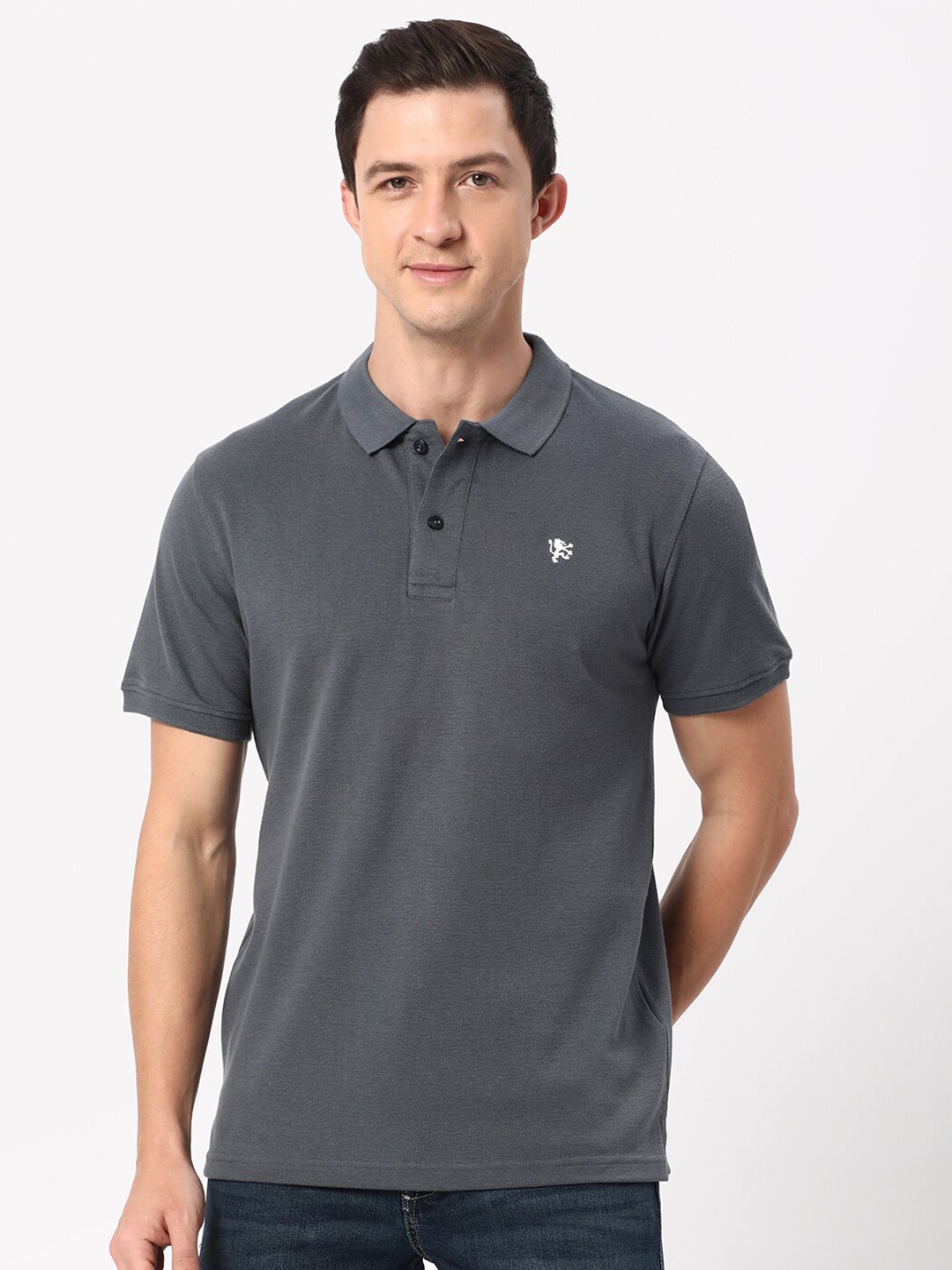 

R&B Polo Collar Cotton Casual T-shirt, Grey