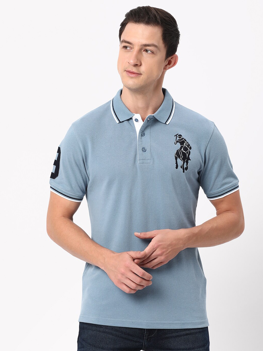 

R&B Polo Collar Embroidered Detail T-shirt, Blue