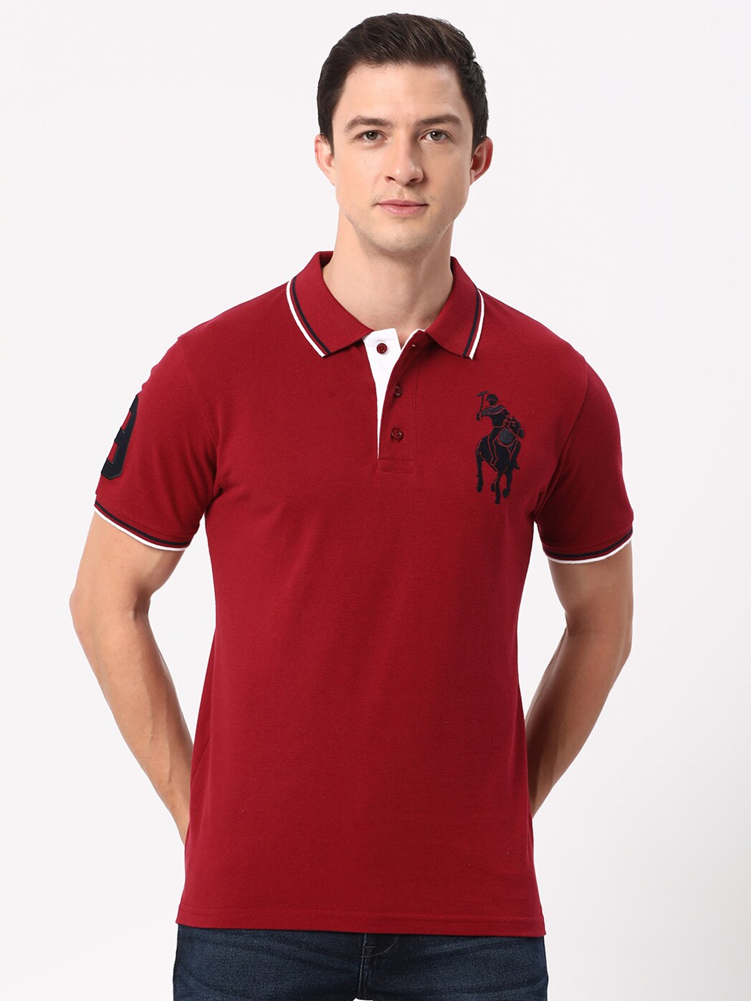 

R&B Logo Printed Polo Collar Cotton Regular T-shirt, Red