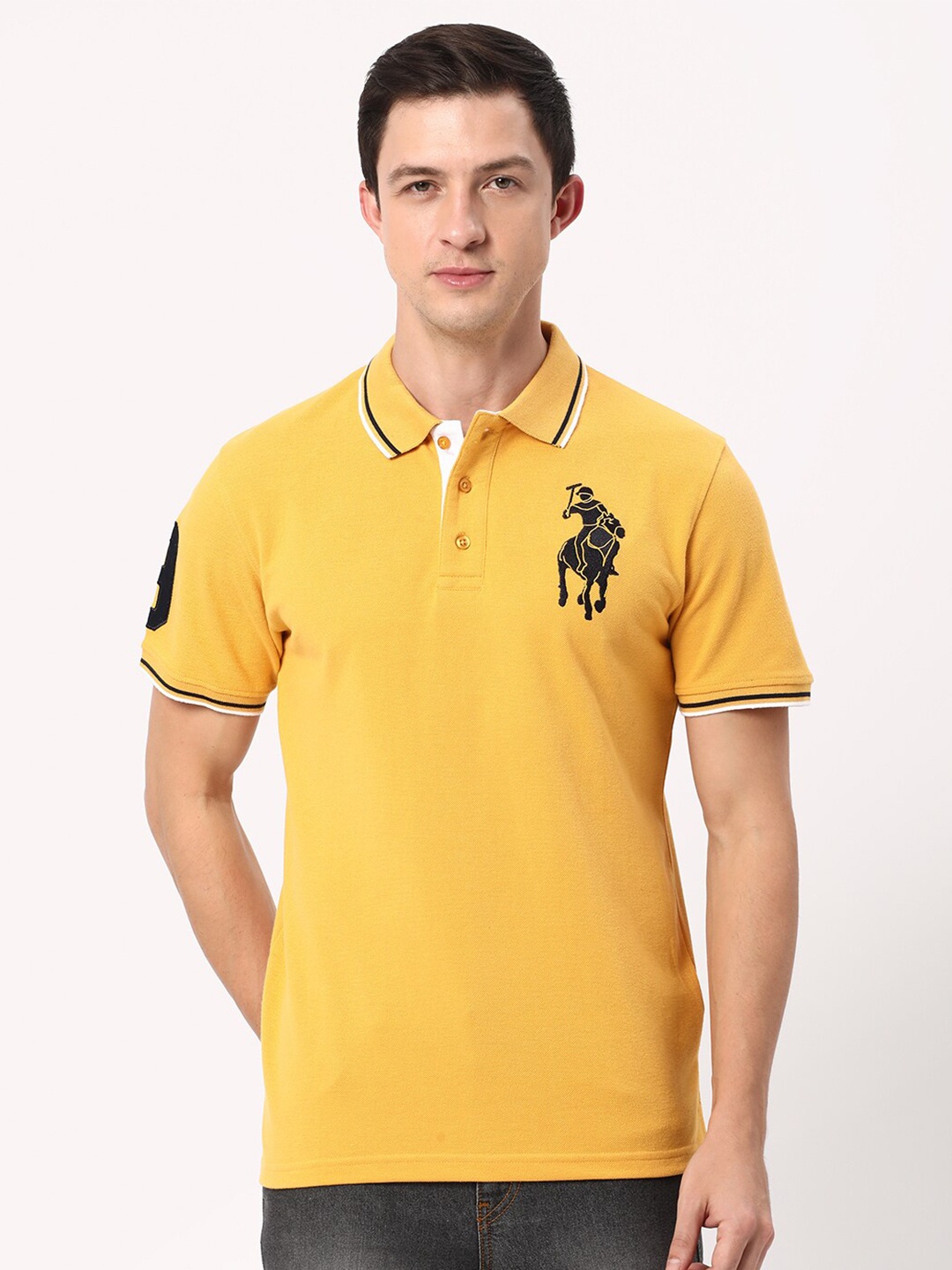 

R&B Logo Printed Polo Collar Cotton Regular T-shirt, Yellow