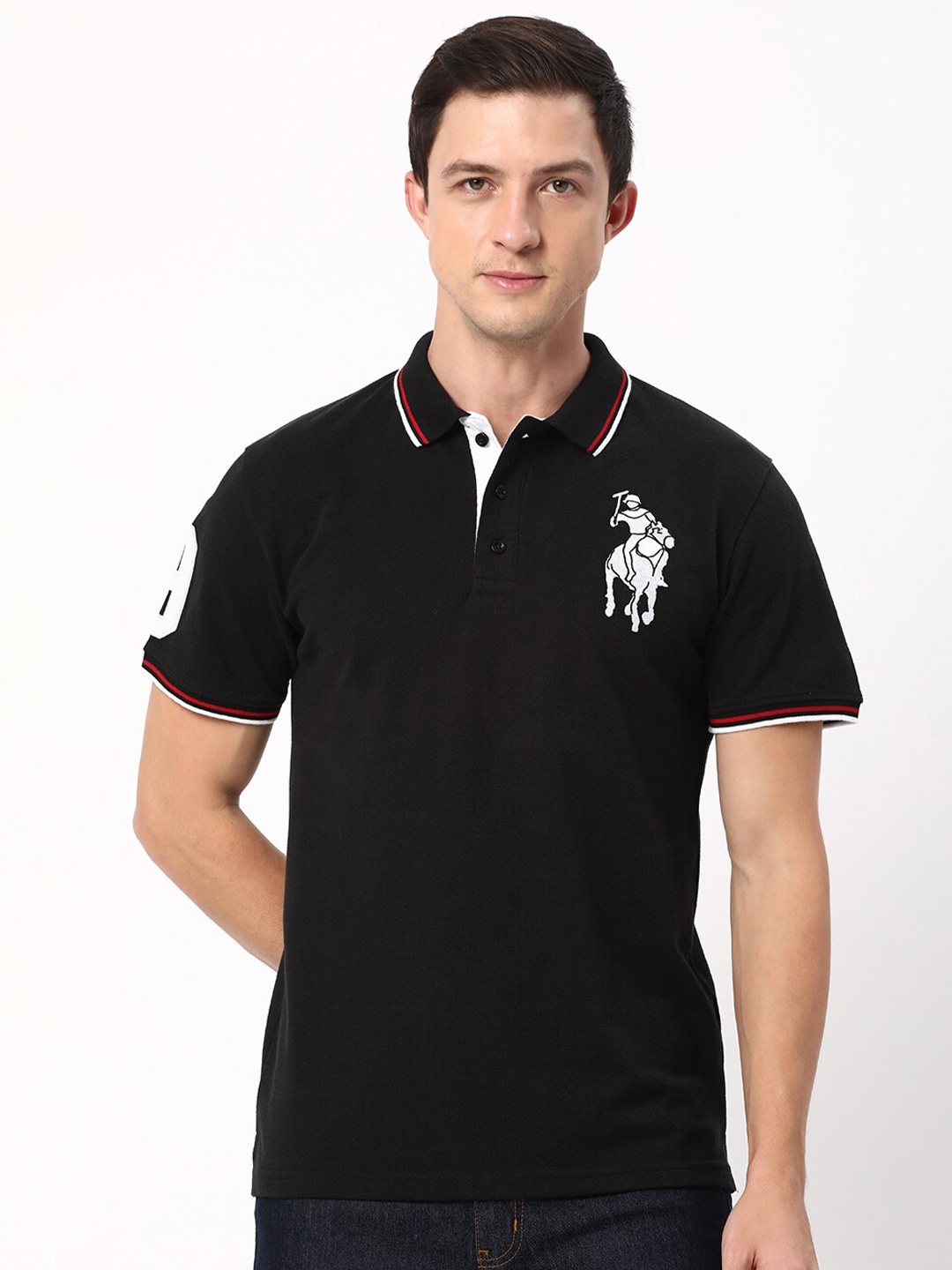 

R&B Polo Collar Cotton T-shirt, Black