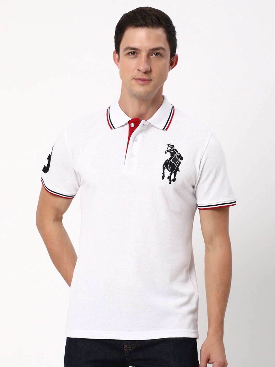 

R&B Polo Collar Cotton T-shirt, White