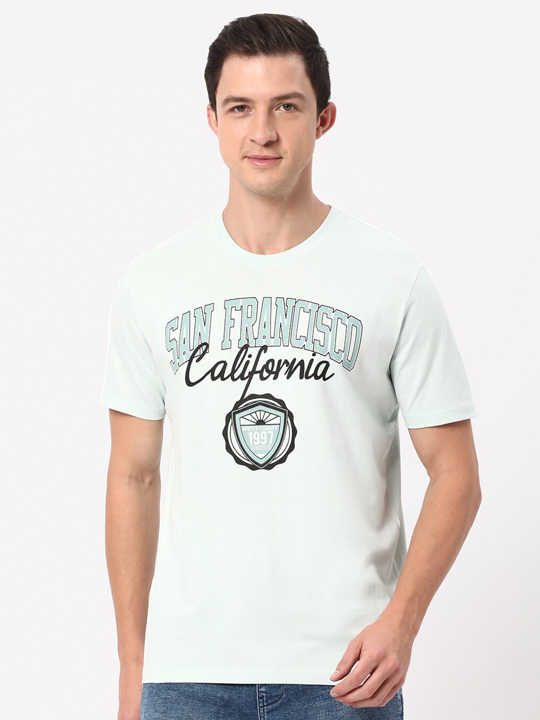 

R&B Typography Printed Cotton T-shirt, Green
