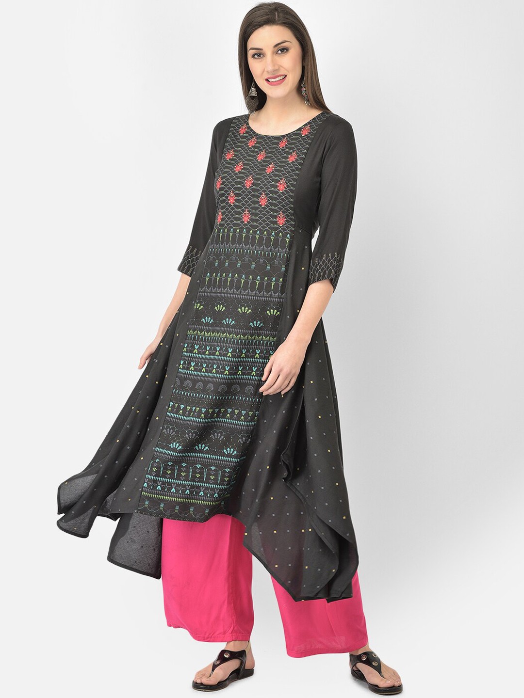 

Span Ethnic Motifs Printed Asymmetric A-Line Kurta, Grey