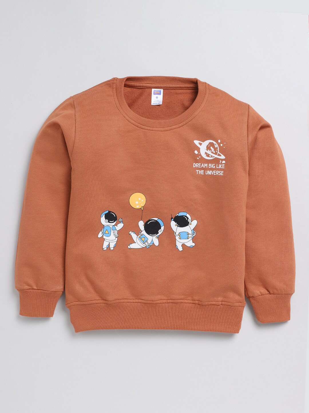 

Nottie Planet Boys Astronaut Printed Pure Cotton Pullover, Brown