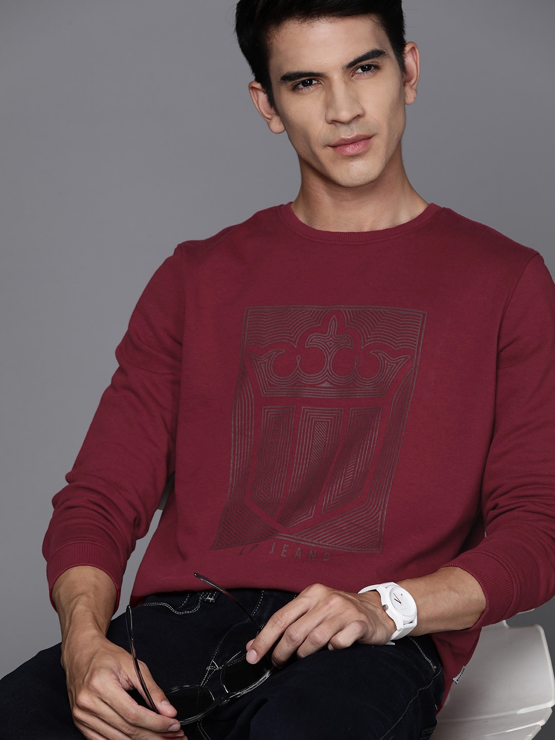 

Louis Philippe Jeans Men Brand Logo Printed Sweatshirt, Maroon