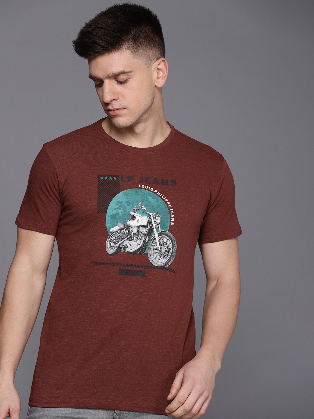 

Louis Philippe Jeans Printed Pure Cotton Slim Fit T-shirt, Maroon