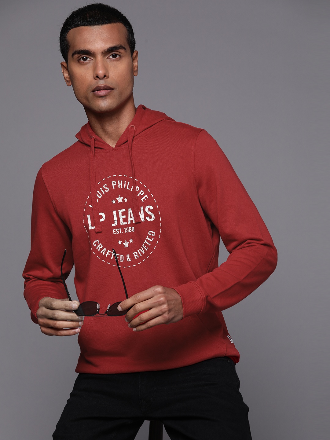 

Louis Philippe Jeans Cotton Printed Hooded Sweatshirt, Red