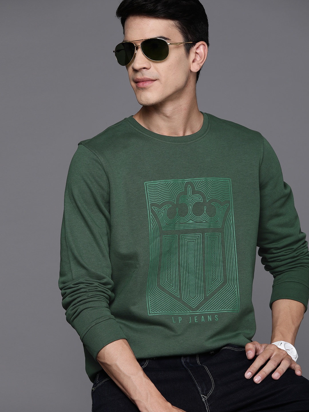 

Louis Philippe Jeans Men Brand Logo Printed Sweatshirt, Green