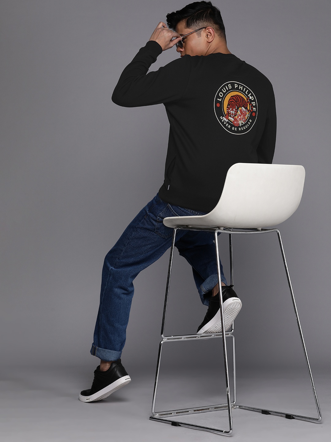 

Louis Philippe Jeans Pure Cotton Back Printed Sweatshirt, Black