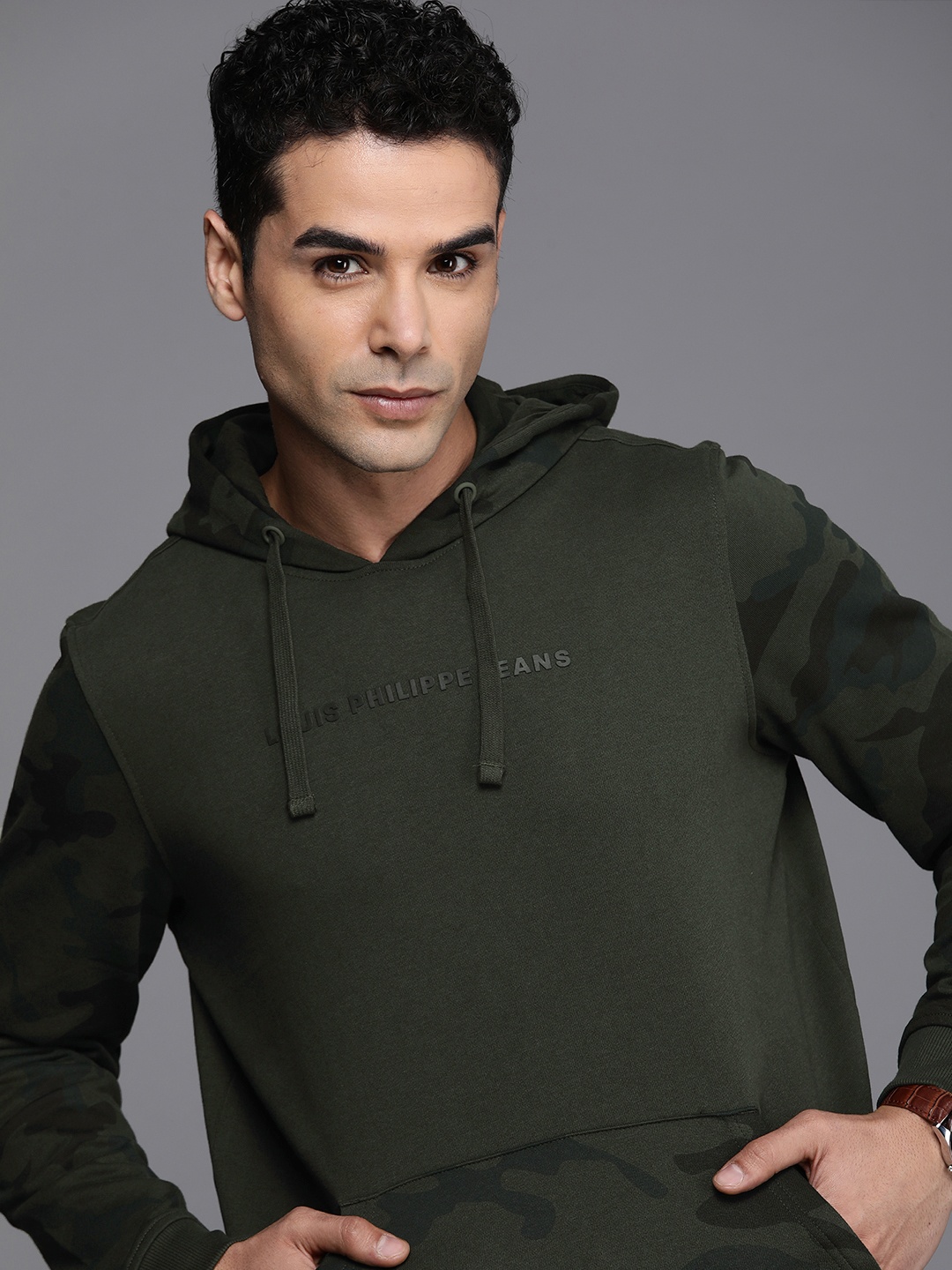 

Louis Philippe Jeans Men Hooded Sweatshirt, Olive