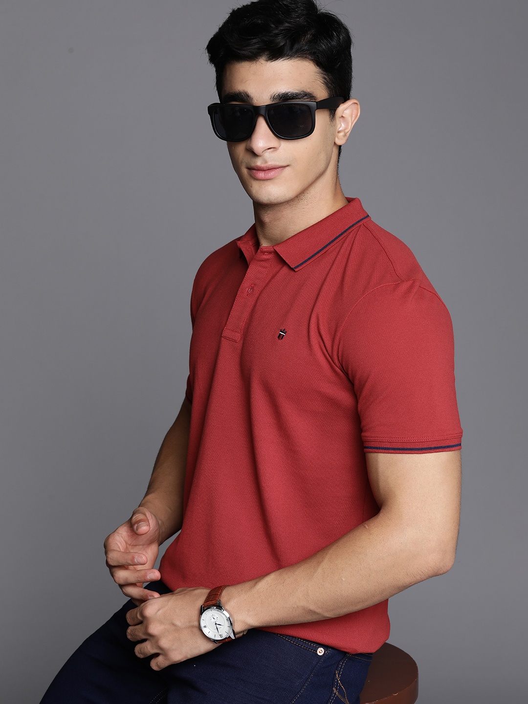 

Louis Philippe Jeans Polo Collar Pure Cotton Slim Fit T-shirt, Red