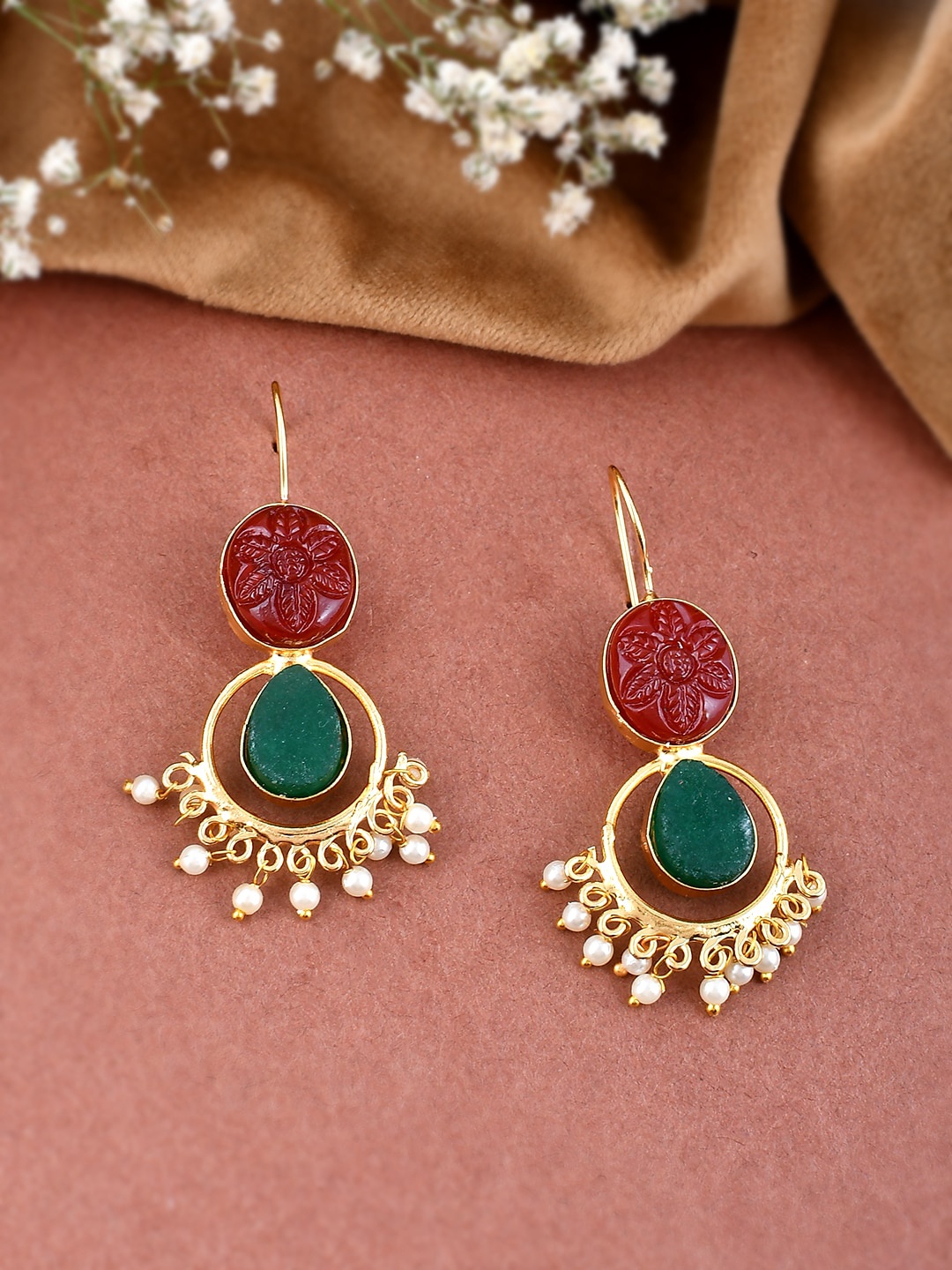 

Silvermerc Designs Gold-Plated Circular Shaped Drop Earrings
