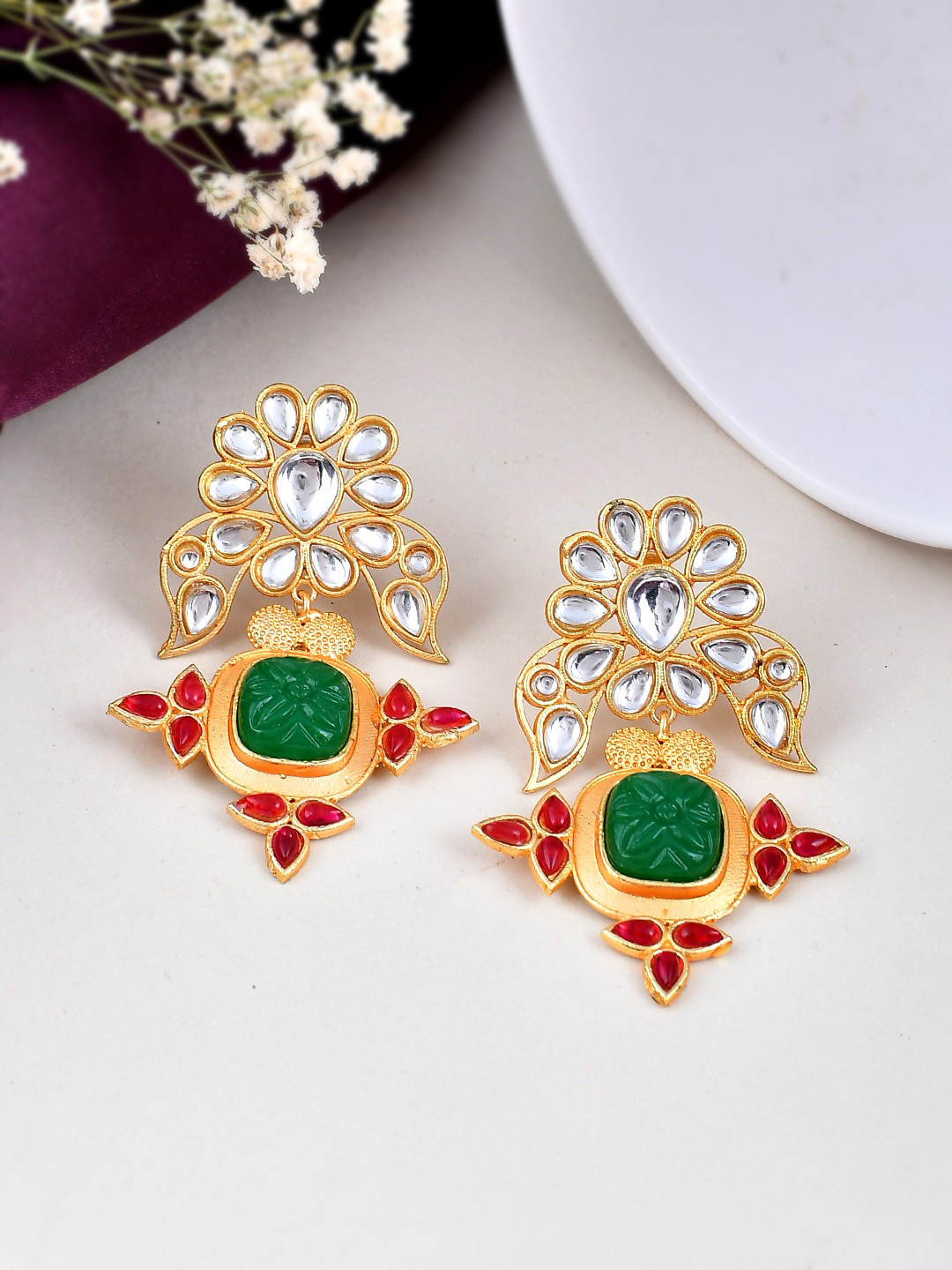 

Silvermerc Designs Gold-Plated Floral Shaped Drop Earrings