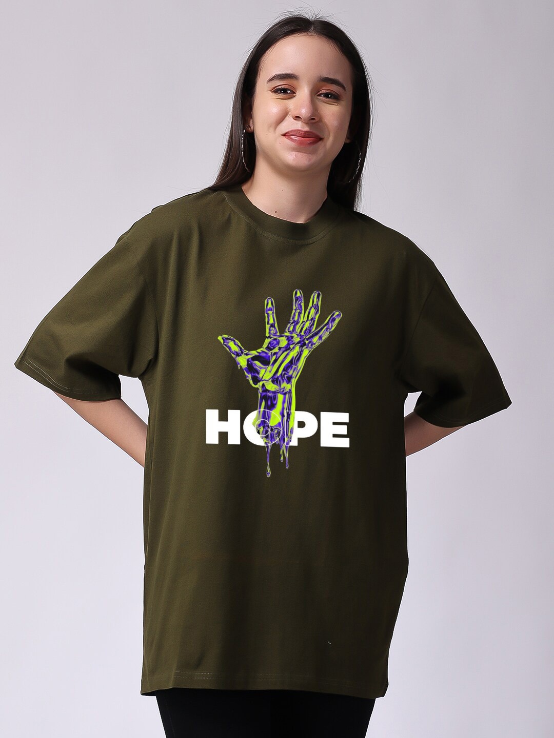The Label Bar Graphic Printed Cotton Oversized T-shirt, Olive