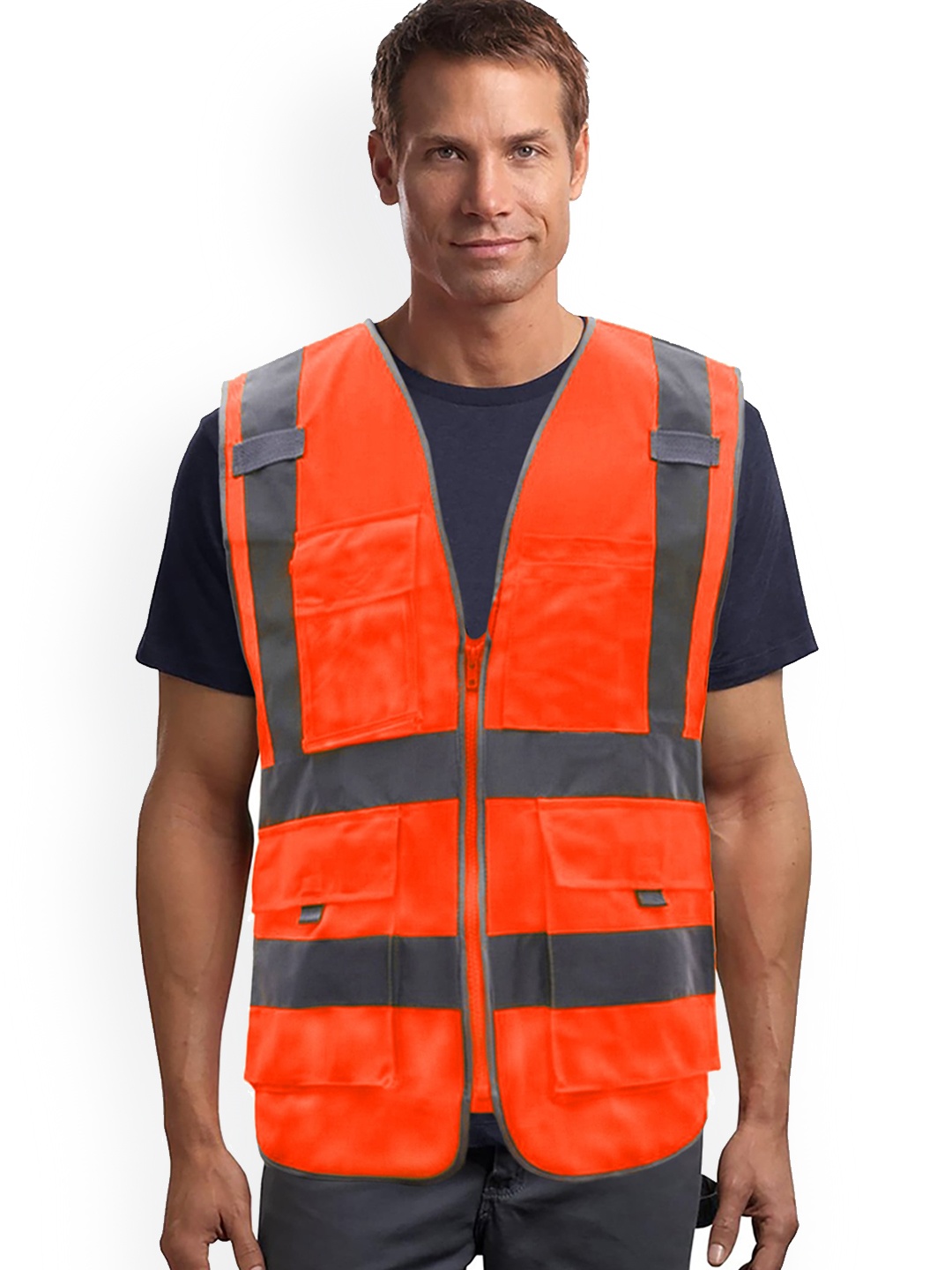 

JENNA Men Sleeveless Bomber Jacket With Reflective Strips, Orange