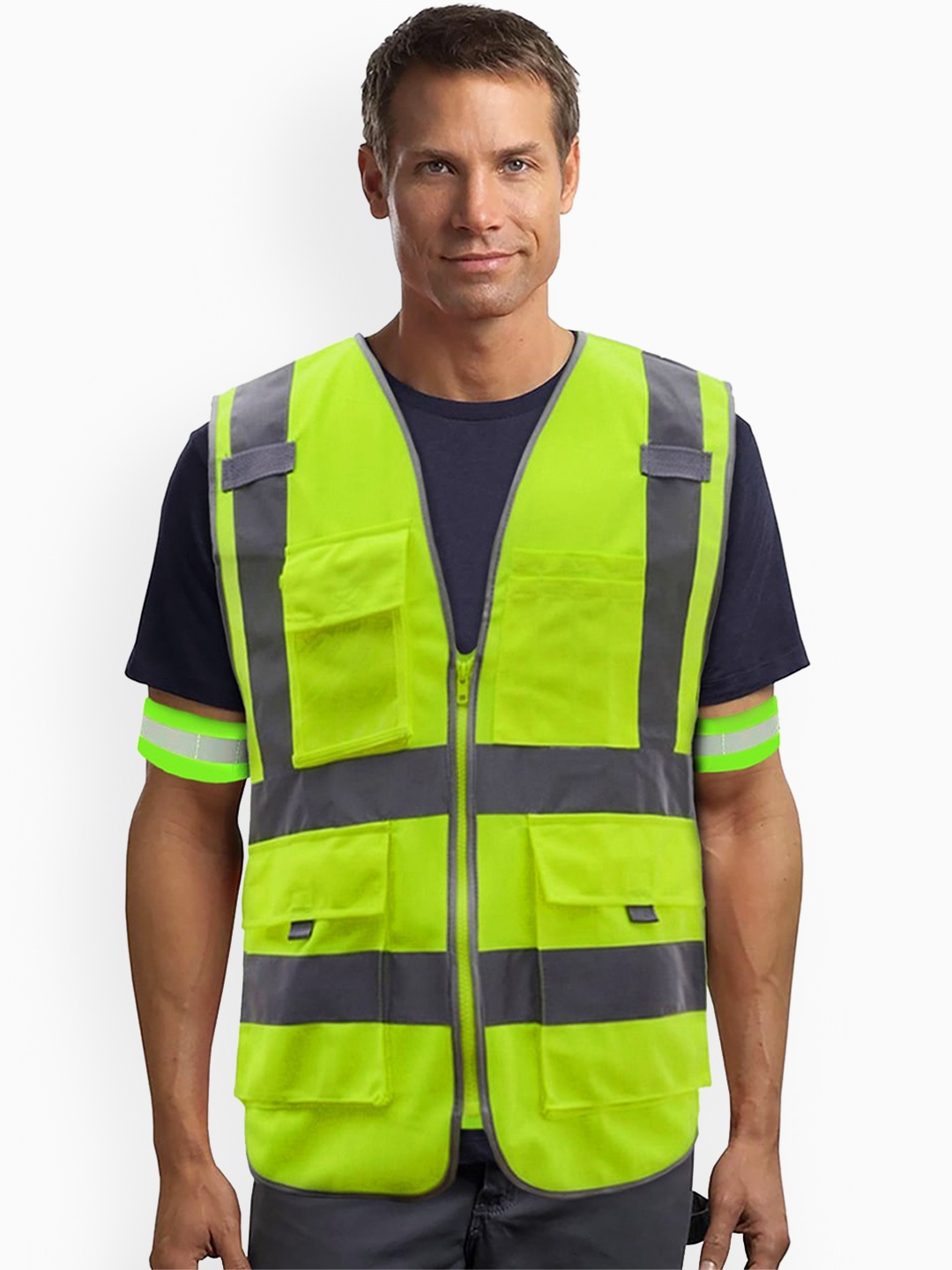 

JENNA Men Sleeveless Bomber Jacket With Reflective Strips, Green