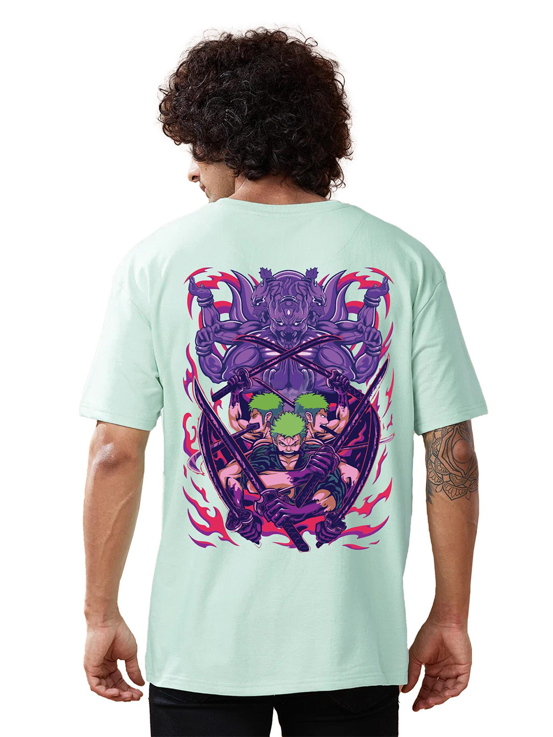 

Crazymonk Unisex Ronozoro Printed Drop-Shoulder Sleeves Cotton T-shirt, Green