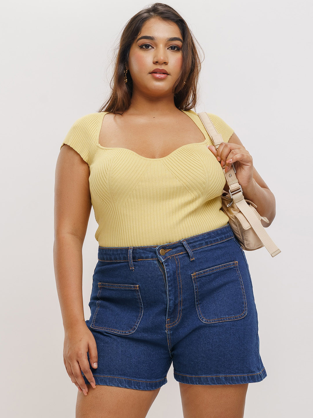 

FREAKINS Plus Size Women High-Rise Denim Shorts, Blue