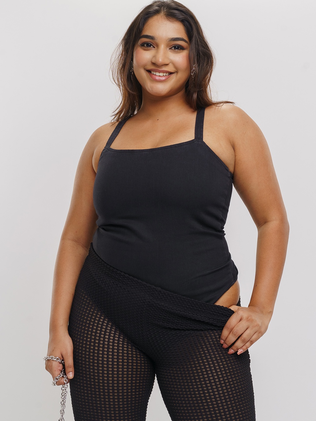 

FREAKINS Shoulder Straps Bodysuit, Black