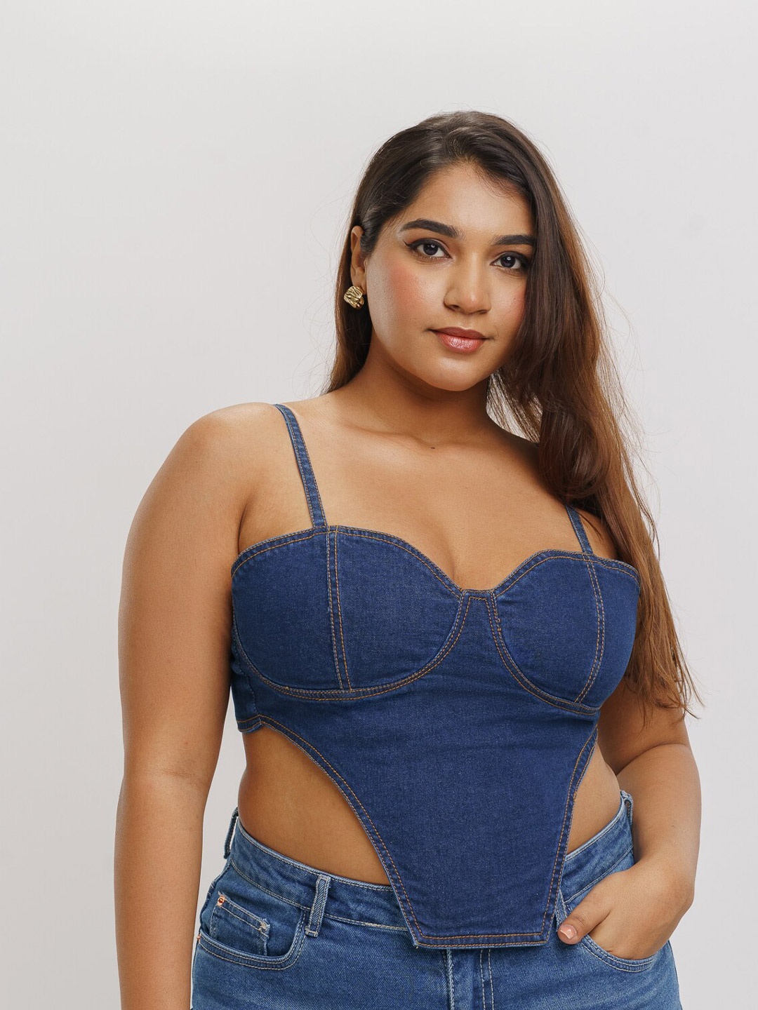 

FREAKINS Plus Size Blue Shoulder Straps Bralette Crop Top