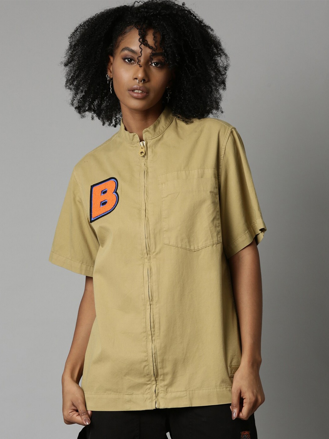 

Breakbounce Classic Graphic Printed Opaque Cotton Casual Shirt, Khaki