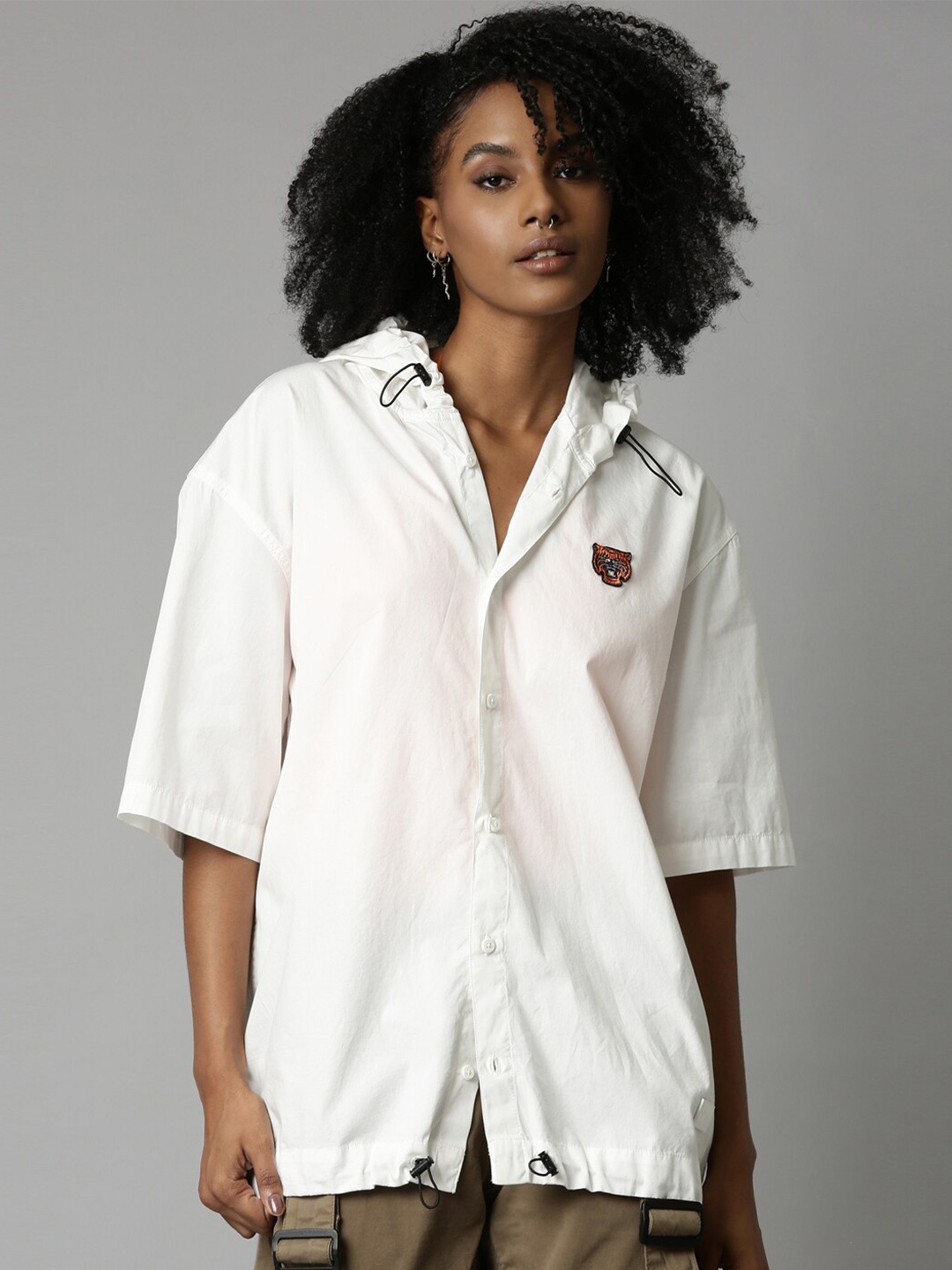 

Breakbounce Classic Hooded Cotton Shacket, Off white