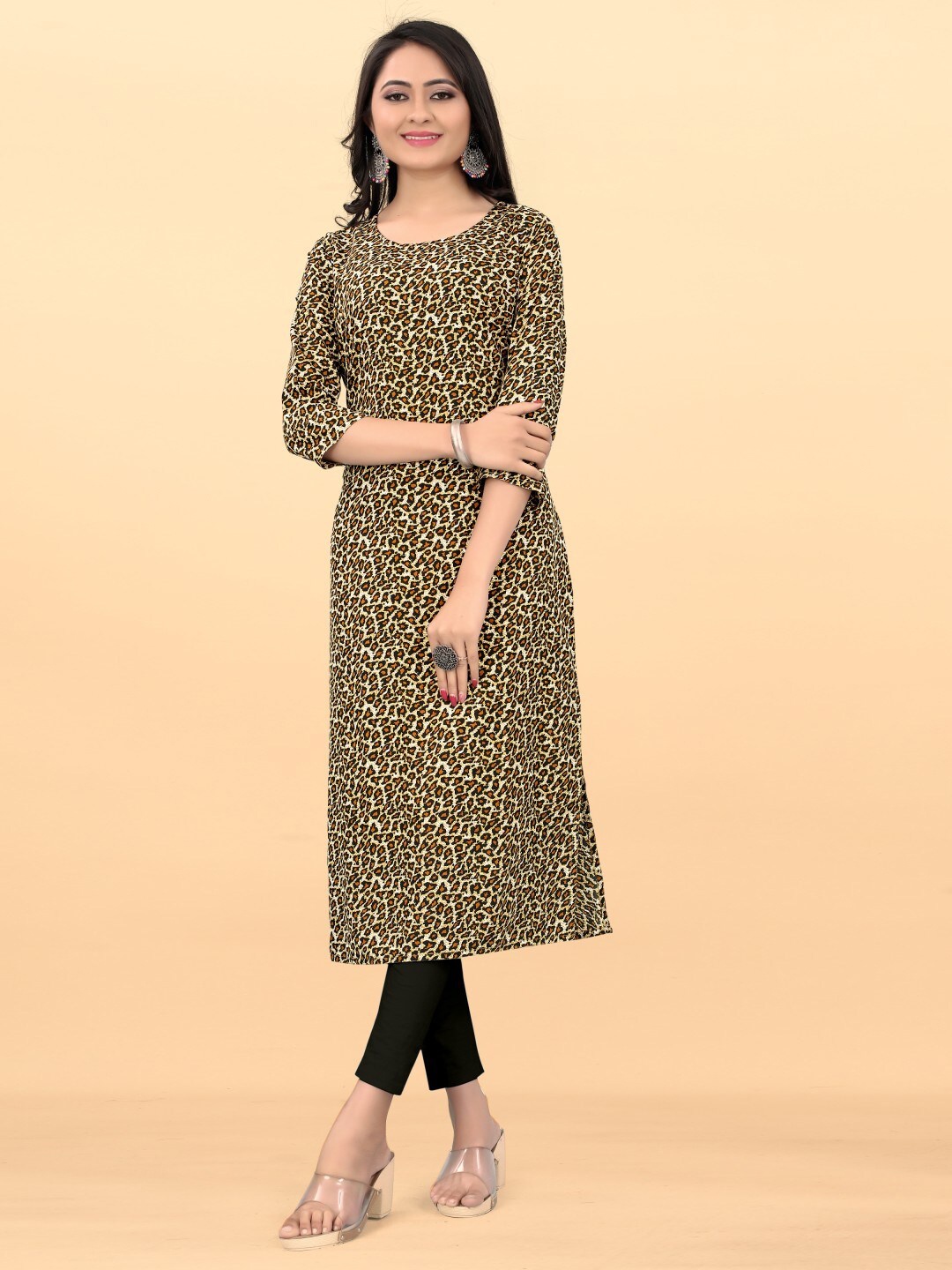 

TITANIUM SILK INDUSTRIES PVT. LTD. Animal Printed Straight Kurta, Beige