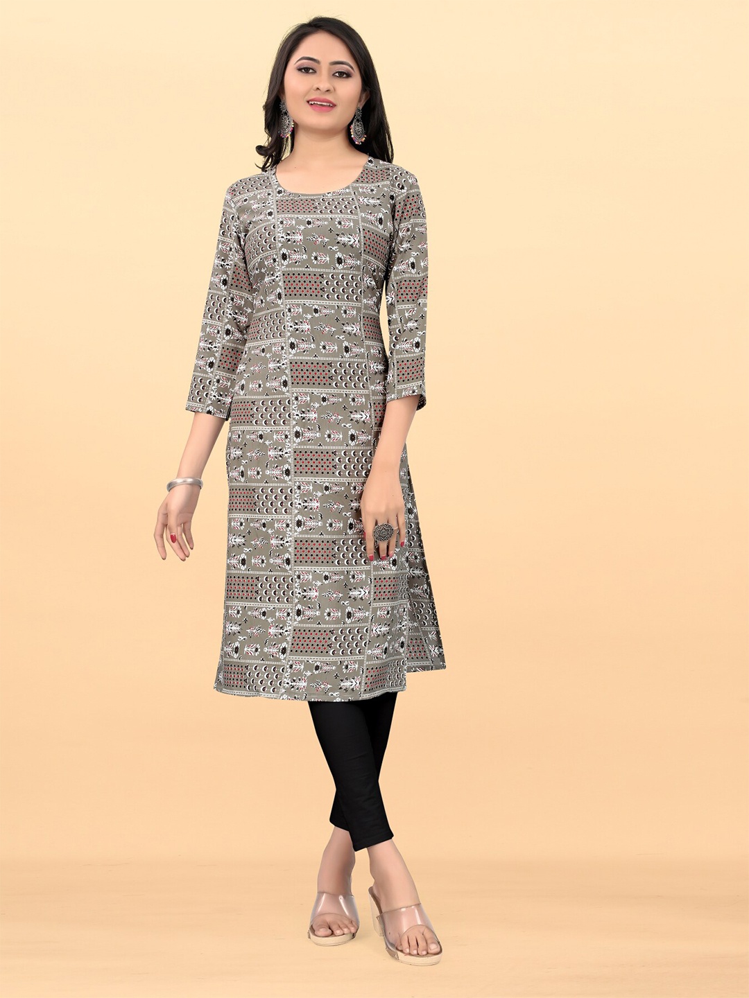 

TITANIUM SILK INDUSTRIES PVT. LTD. Geometric Printed Straight Kurta, Grey