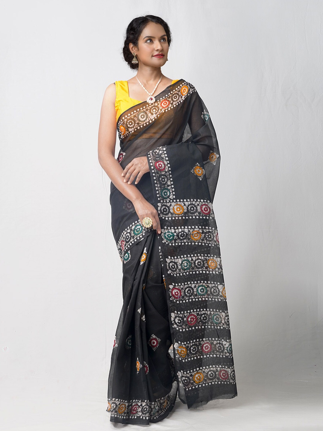

Unnati Silks Ethnic Motifs Printed Pure Cotton Kota Saree, Black