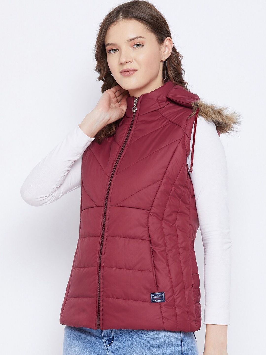 

VERO AMORE Hooded Windcheater Padded Jacket, Maroon