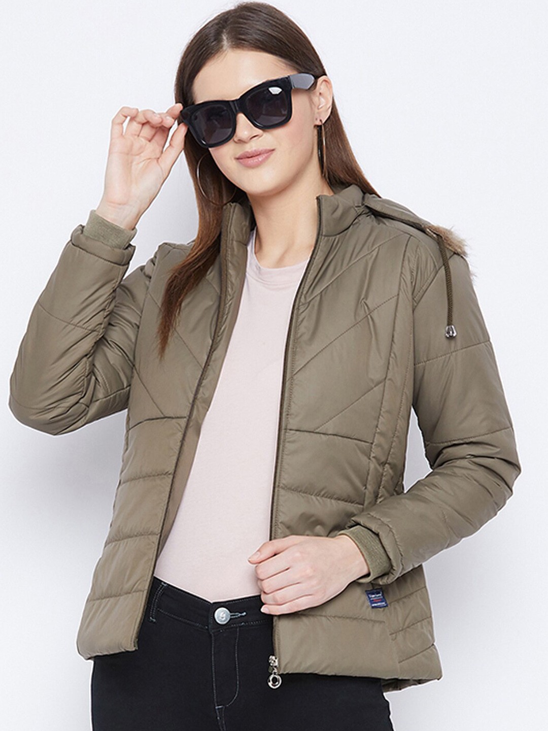 

VERO AMORE Hooded Faux Fur Trim Windcheater Padded Jacket, Green