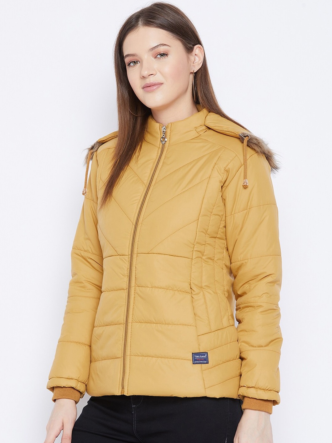 

VERO AMORE Hooded Faux Fur Trim Windcheater Padded Jacket, Gold