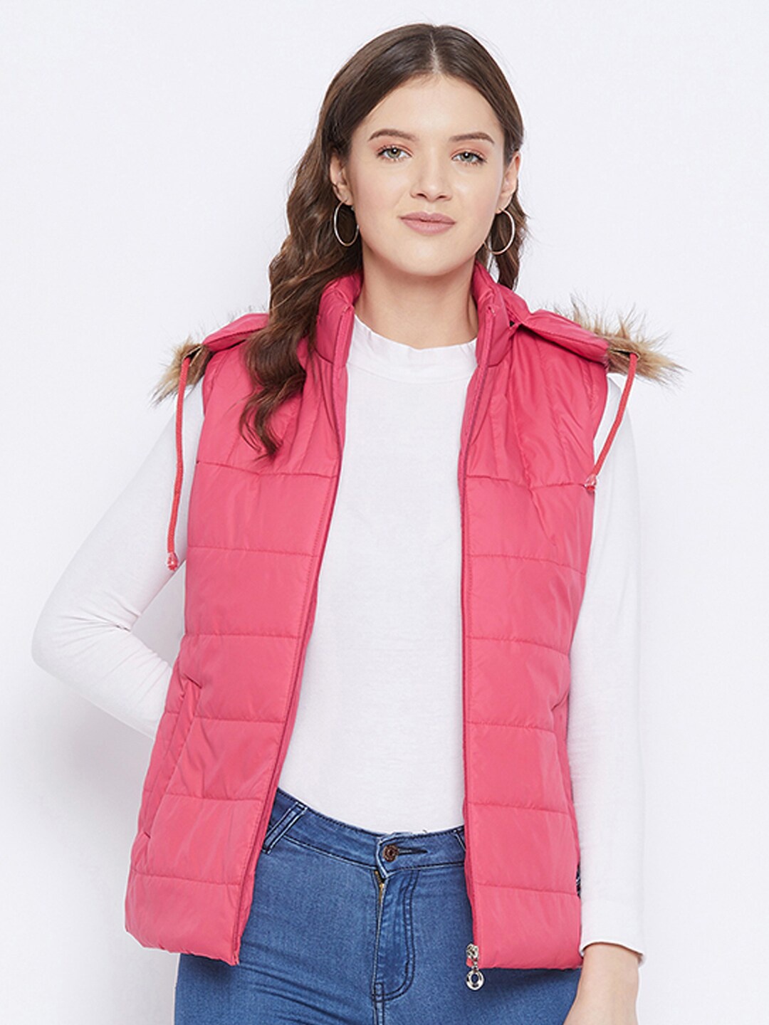 

VERO AMORE Hooded Faux Fur Trim Windcheater Padded Jacket, Pink