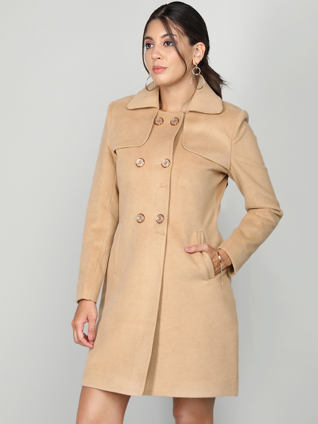 

PROTEX Spread Collar Woollen Longline Over Coats, Camel brown