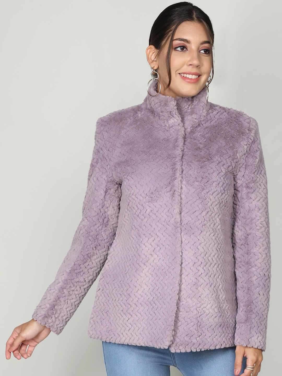 

PROTEX Self Design Mock Collar Wool Over Coats, Mauve