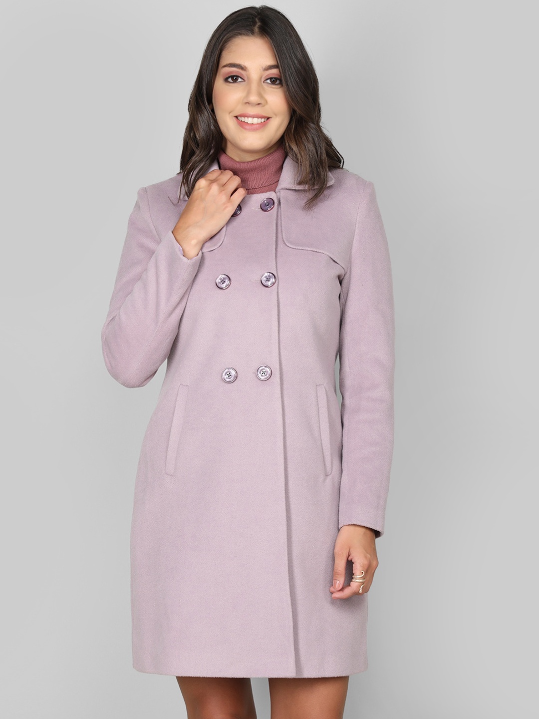 

PROTEX Self Design Longline Wool Overcoat, Mauve