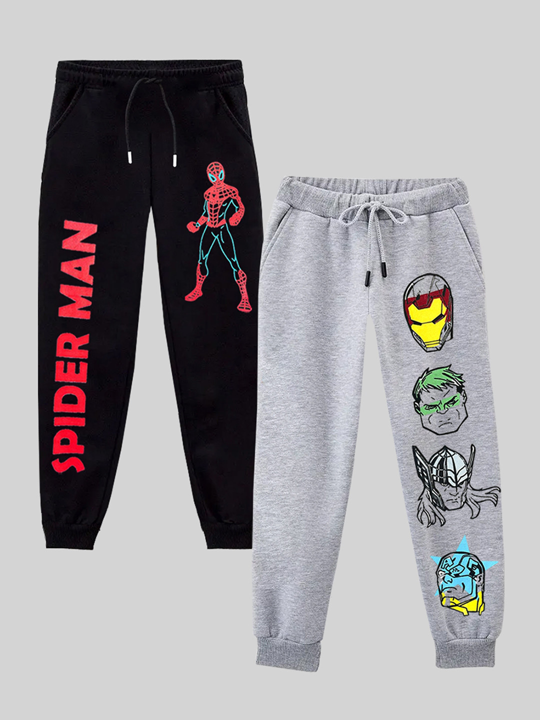 

KUCHIPOO Boys Pack Of 2 Spider Man Printed Joggers, Grey