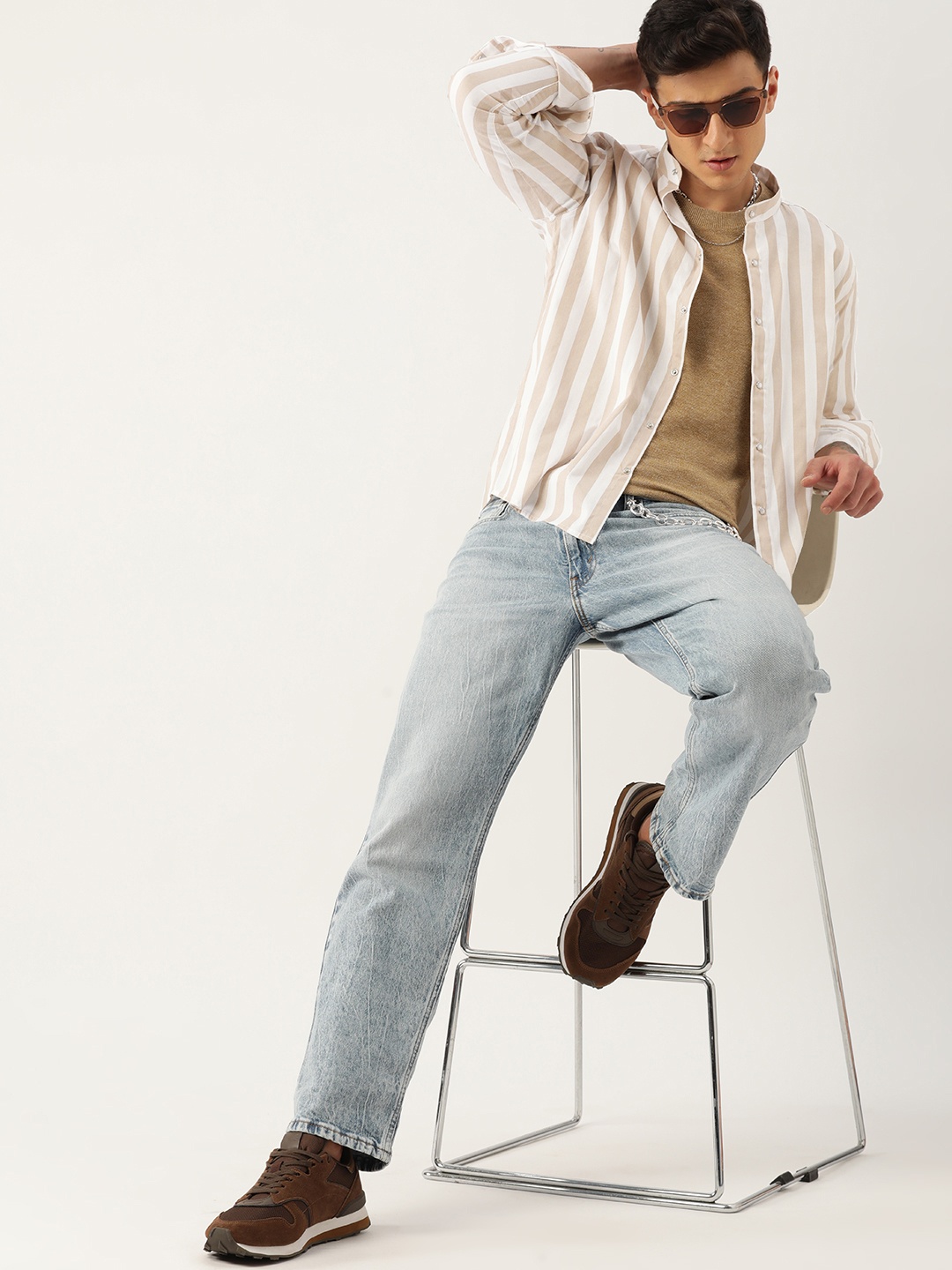 

Kook N Keech Men Relaxed Opaque Striped Casual Shirt, Beige
