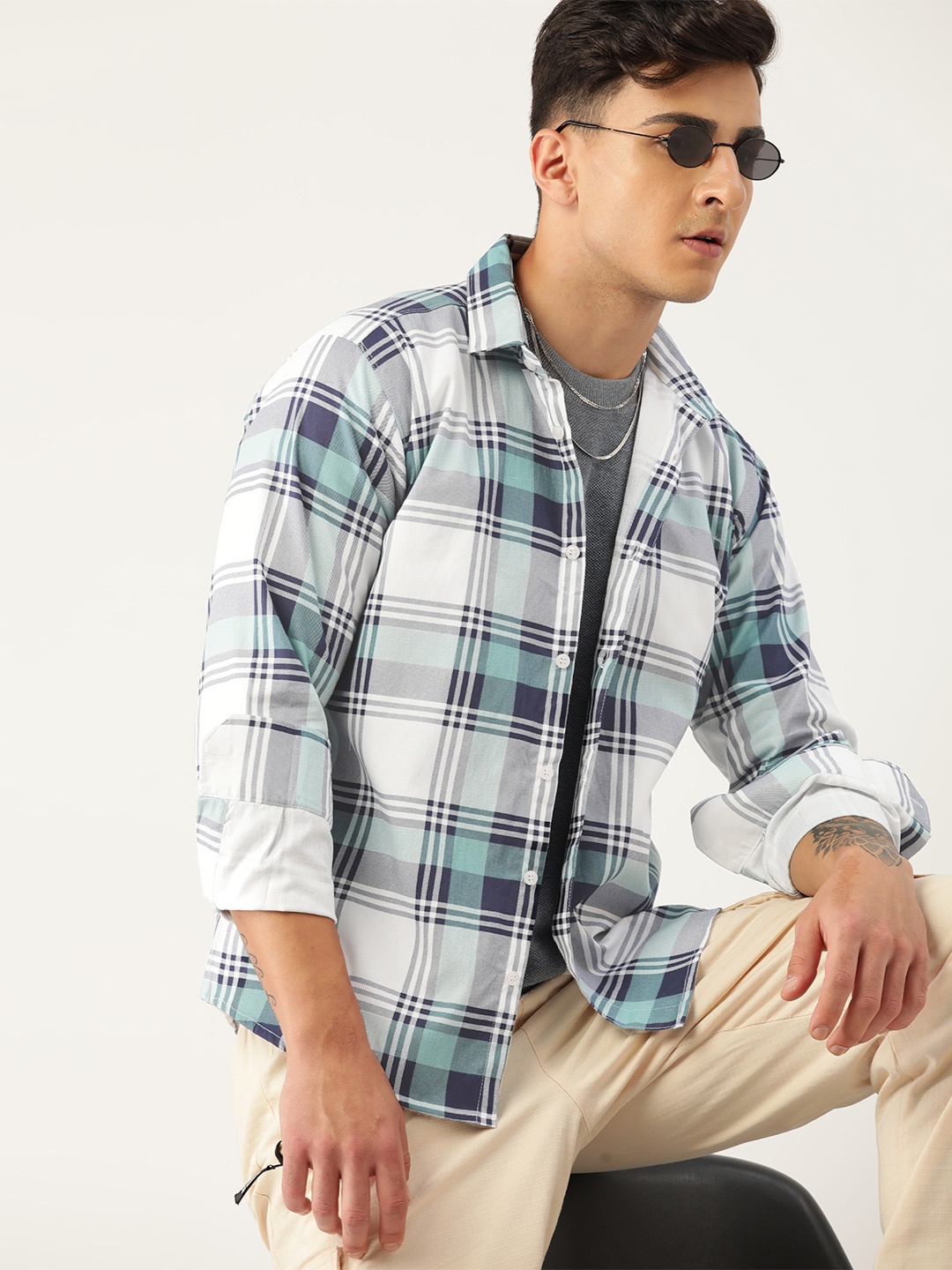 

Kook N Keech Men Relaxed Tartan Checked Casual Shirt, Navy blue