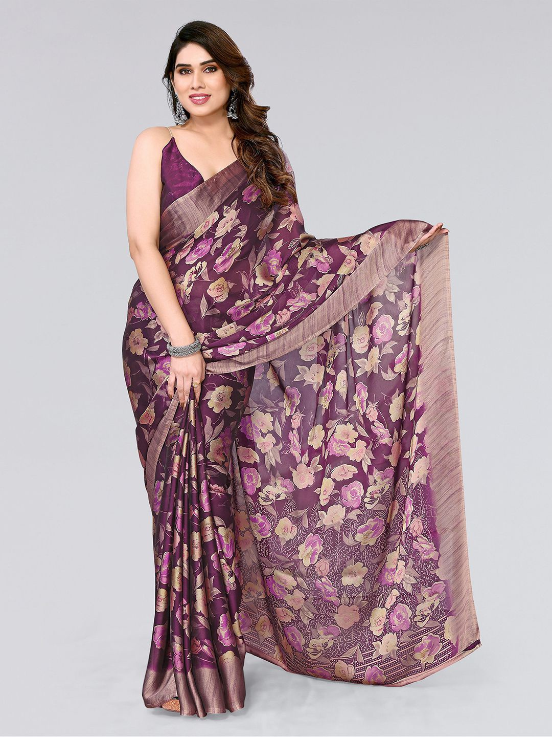 

KALINI Floral Printed Saree, Purple