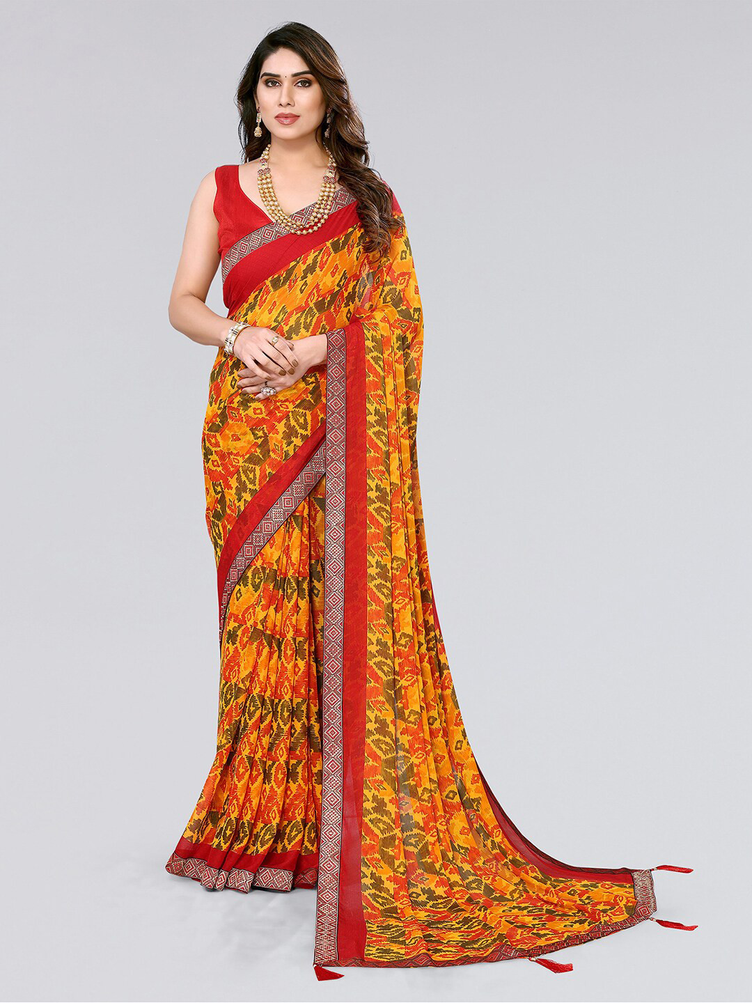 

KALINI Ethnic Motifs Printed Zari Saree, Yellow